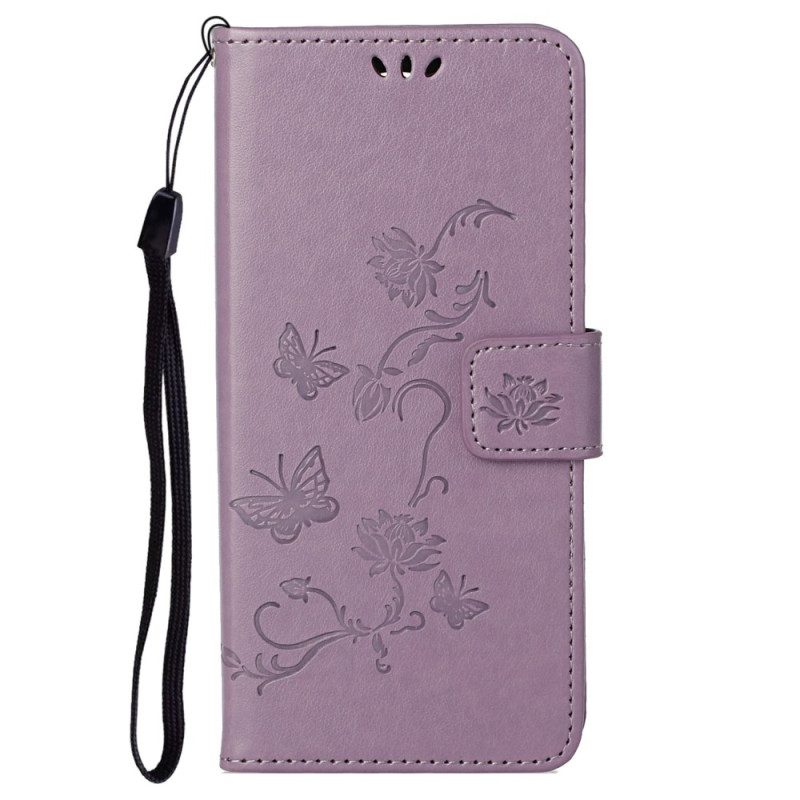 Custodia in pelle Samsung Galaxy S23 5G Farfalle E Fiori