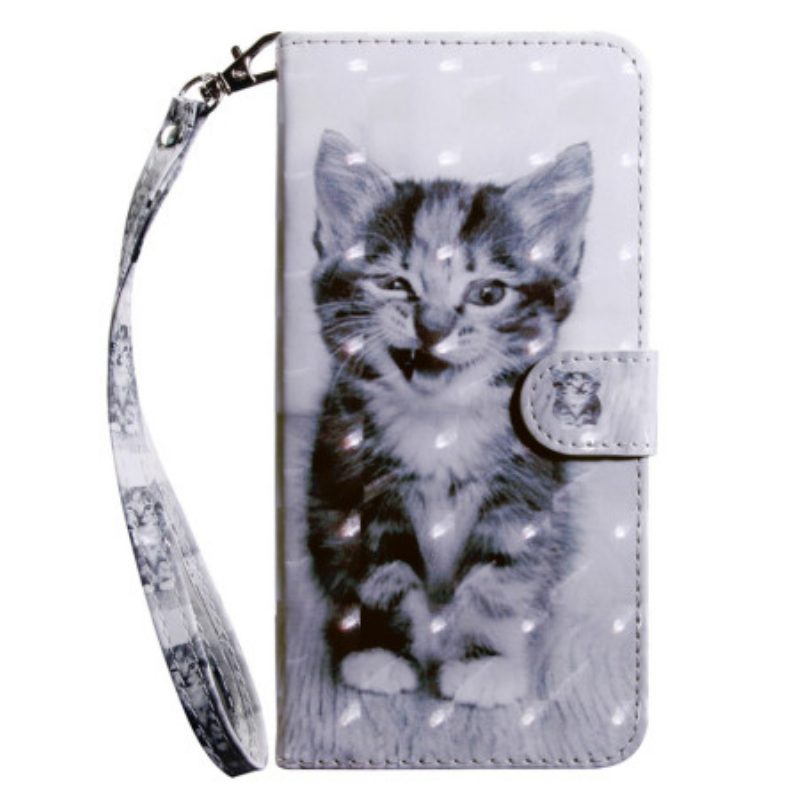 Custodia in pelle Samsung Galaxy S23 5G Gattino Grigio Con Cinturino