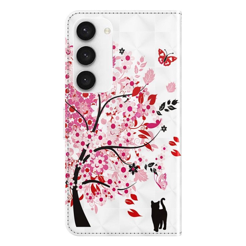 Custodia in pelle Samsung Galaxy S23 5G Gatto E Albero Perizoma