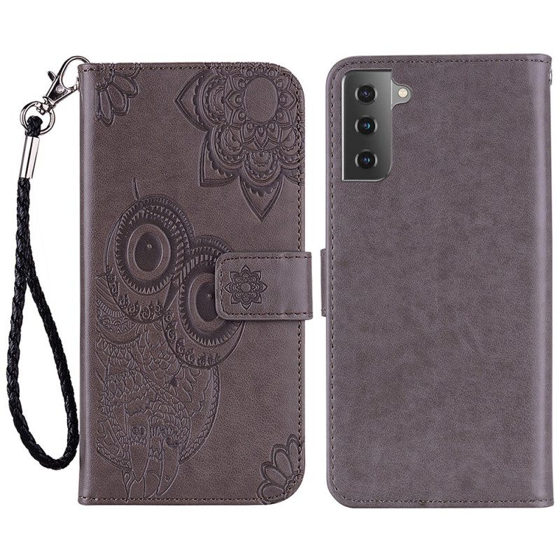 Custodia in pelle Samsung Galaxy S23 5G Gufo Mandala E Cordino