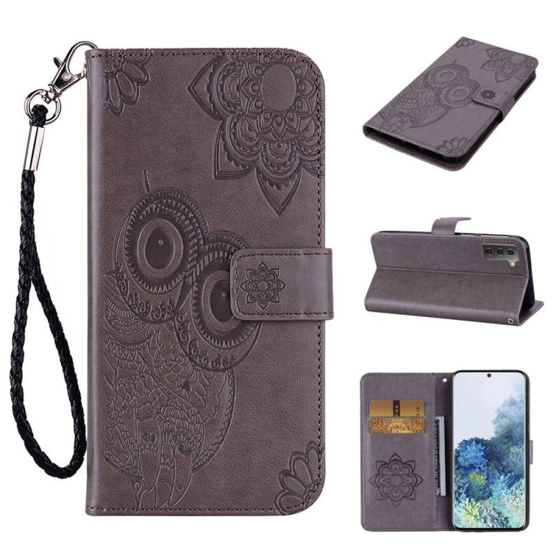 Custodia in pelle Samsung Galaxy S23 5G Gufo Mandala E Cordino