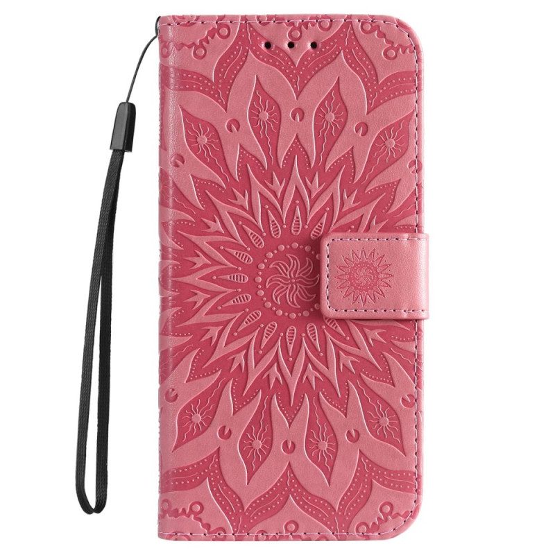 Custodia in pelle Samsung Galaxy S23 5G Mandala Sole Con Cordino