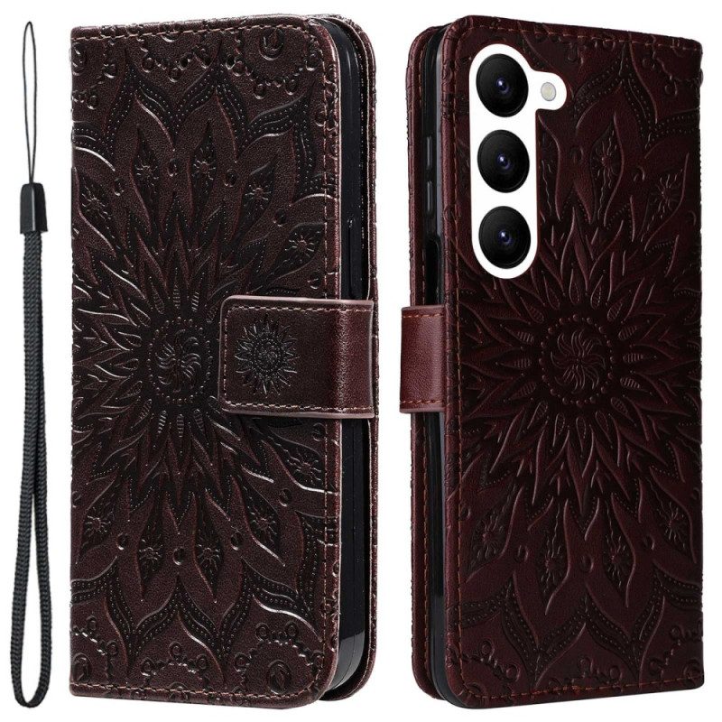 Custodia in pelle Samsung Galaxy S23 5G Mandala Sole Con Cordino