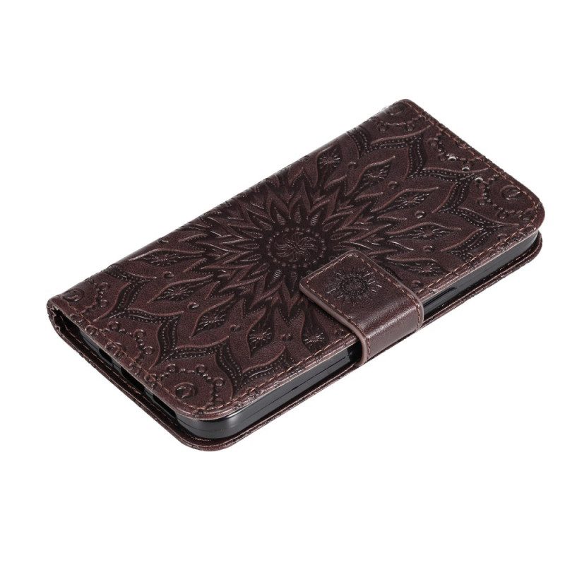 Custodia in pelle Samsung Galaxy S23 5G Mandala Sole Con Cordino