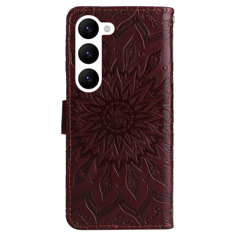 Custodia in pelle Samsung Galaxy S23 5G Mandala Sole Con Cordino