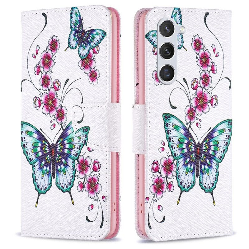 Custodia in pelle Samsung Galaxy S23 5G Rifiuta Le Farfalle