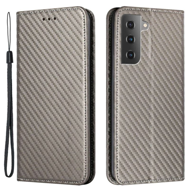 Folio Cover Samsung Galaxy S23 5G Custodia in pelle Stile In Fibra Di Carbonio Con Cinturino