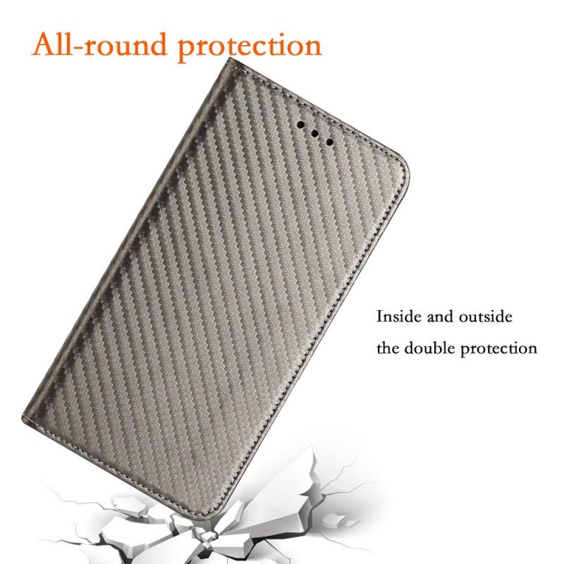 Folio Cover Samsung Galaxy S23 5G Custodia in pelle Stile In Fibra Di Carbonio Con Cinturino