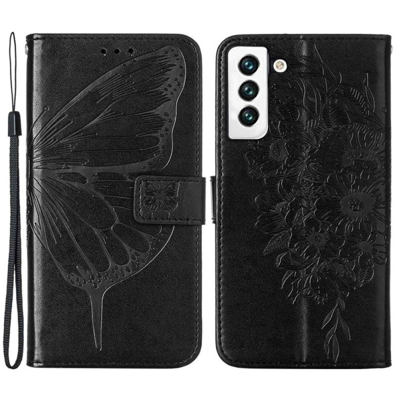 Folio Cover Samsung Galaxy S23 5G Design A Farfalla Con Cordino