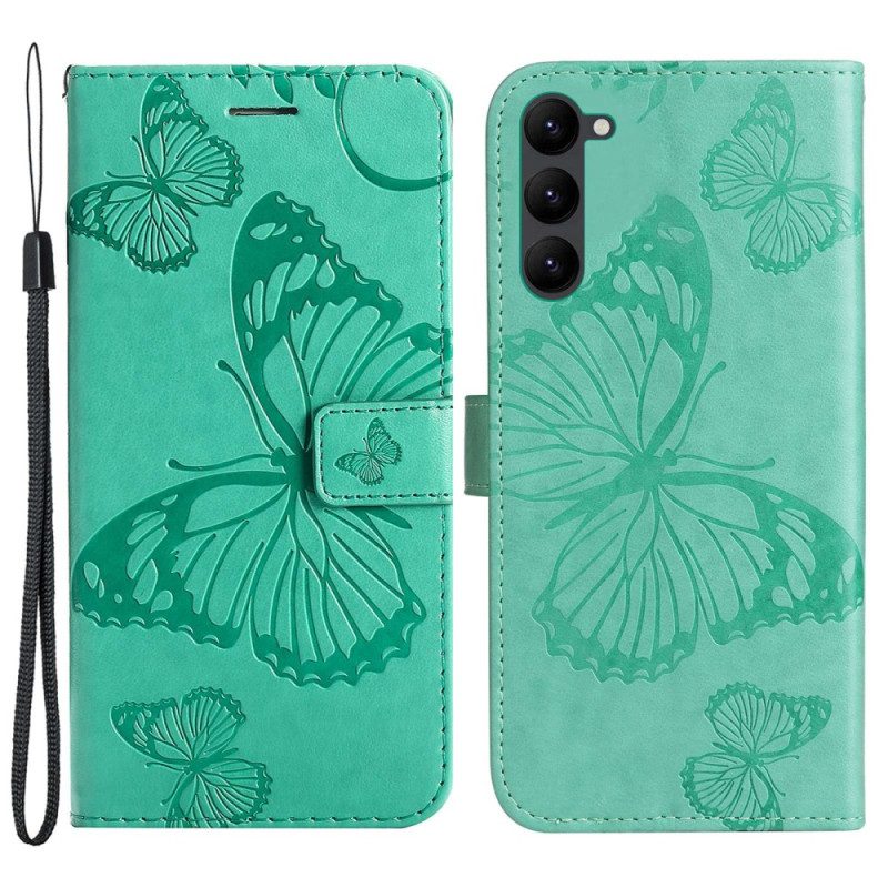 Folio Cover Samsung Galaxy S23 5G Farfalle Con Cinturino Gigante