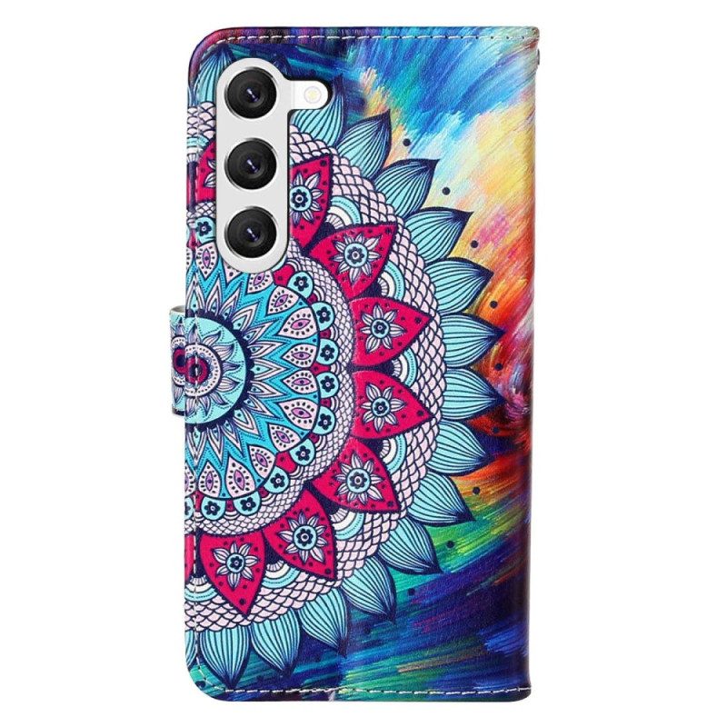 Folio Cover Samsung Galaxy S23 5G Mandala Con Cinghie Colorate