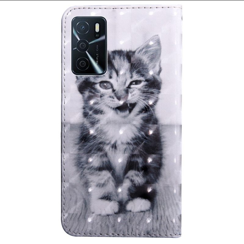 Custodia in pelle Oppo A16 / A16s Gatto Bianco E Nero