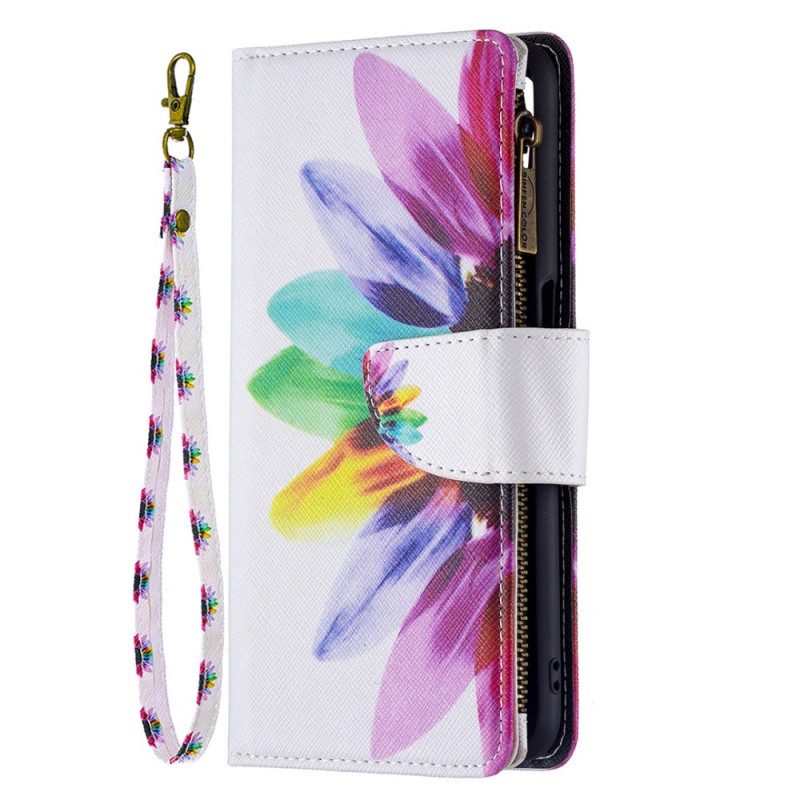 Custodia in pelle Oppo A16 / A16s Tasca Con Zip A Fiore