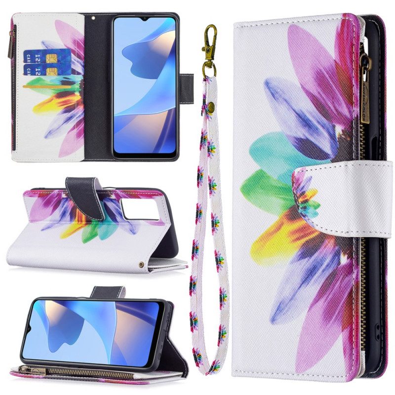 Custodia in pelle Oppo A16 / A16s Tasca Con Zip A Fiore