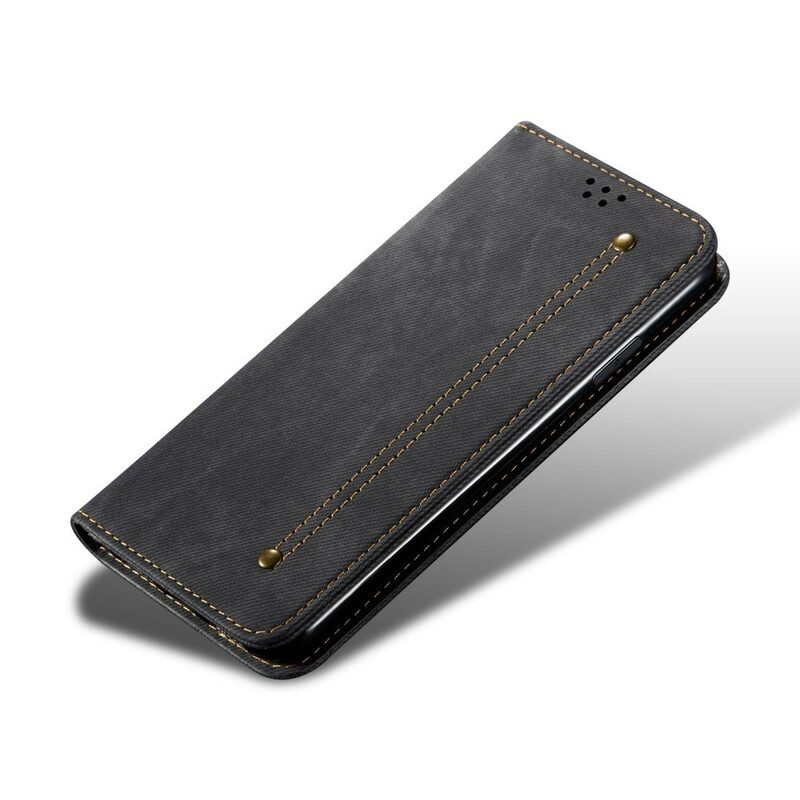 Folio Cover Oppo A16 / A16s Custodia in pelle Tessuto Denim