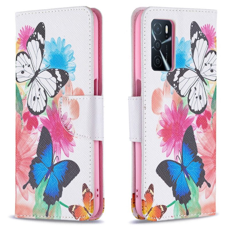 Folio Cover Oppo A16 / A16s Farfalle E Fiori Dipinti