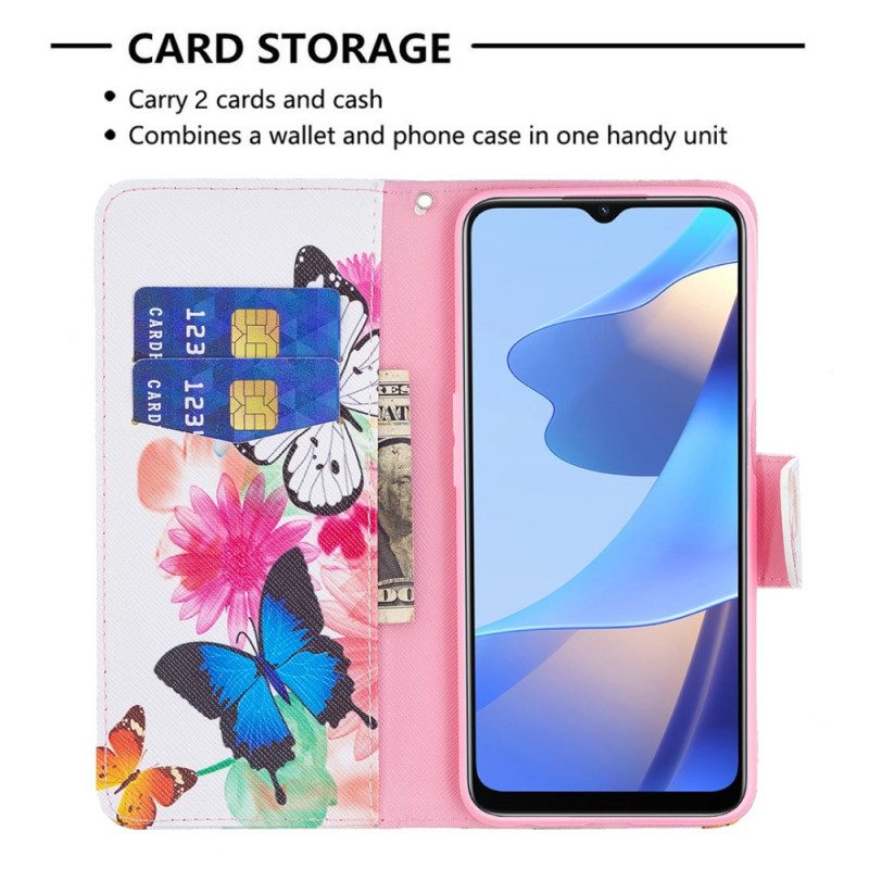 Folio Cover Oppo A16 / A16s Farfalle E Fiori Dipinti