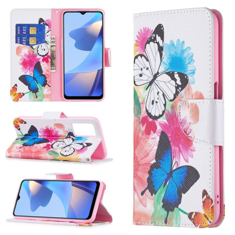 Folio Cover Oppo A16 / A16s Farfalle E Fiori Dipinti