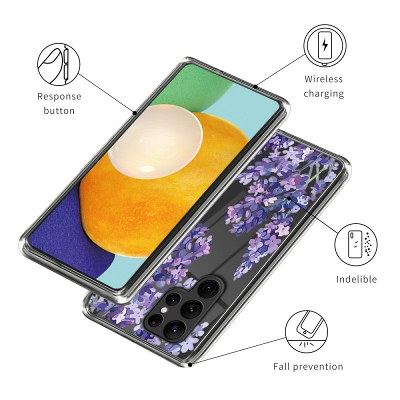 Cover Samsung Galaxy S23 Ultra 5G Fiori Viola Senza Soluzione Di Continuità