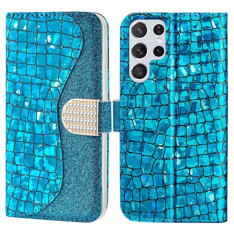 Custodia A Portafoglio Samsung Galaxy S23 Ultra 5G Diamanti Coccodrillo