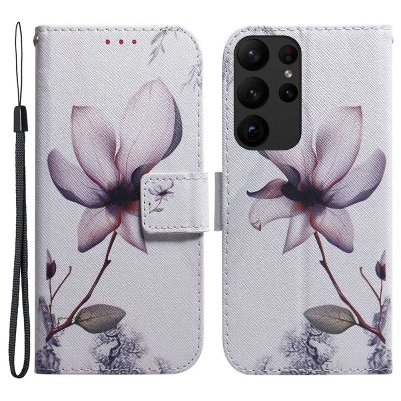 Custodia A Portafoglio Samsung Galaxy S23 Ultra 5G Fiore Rosa