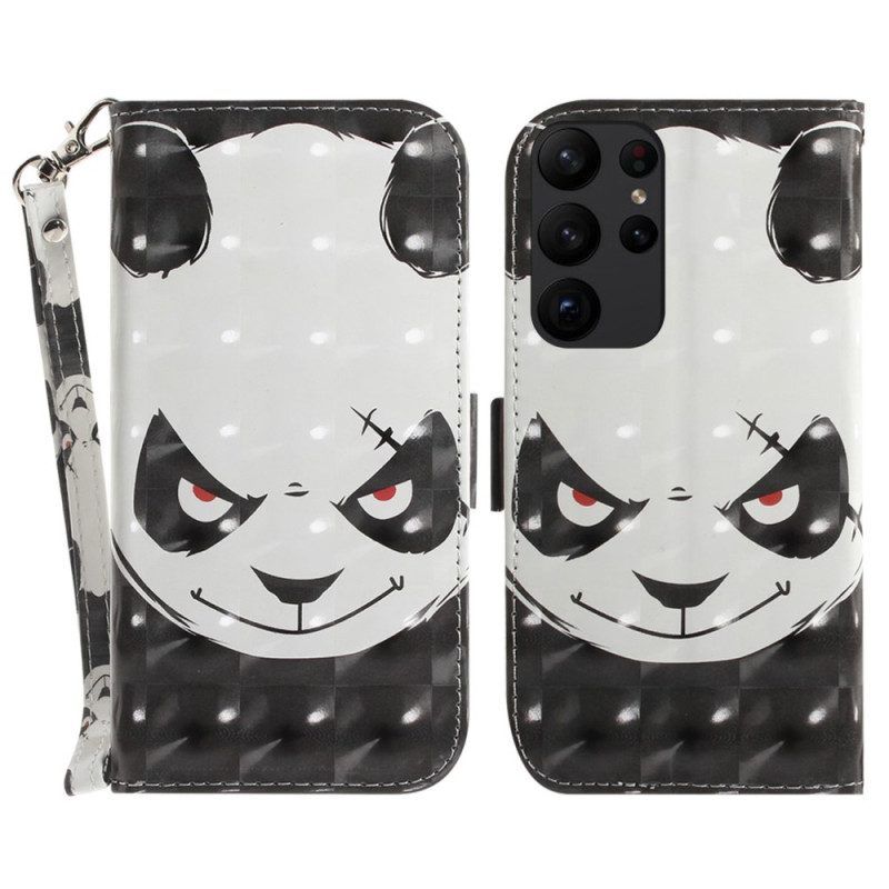 Custodia A Portafoglio Samsung Galaxy S23 Ultra 5G Panda Arrabbiato Con Cordino