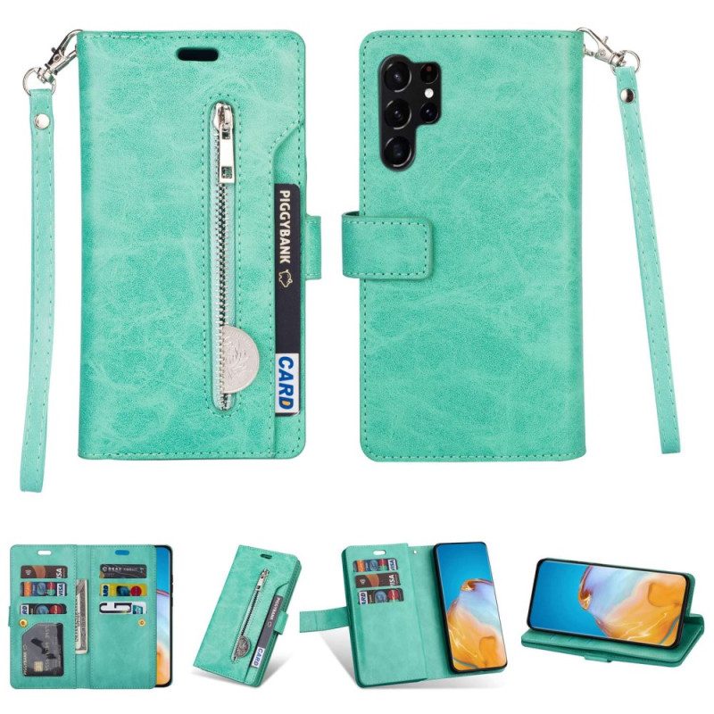 Custodia in pelle Samsung Galaxy S23 Ultra 5G Borsa Con Cordino