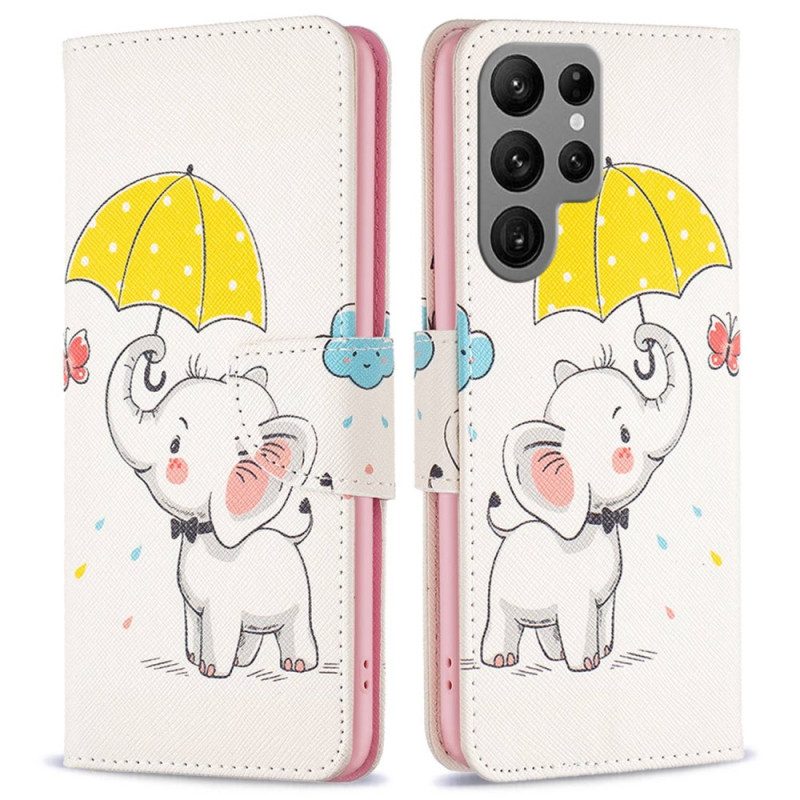 Custodia in pelle Samsung Galaxy S23 Ultra 5G Cucciolo Di Elefante