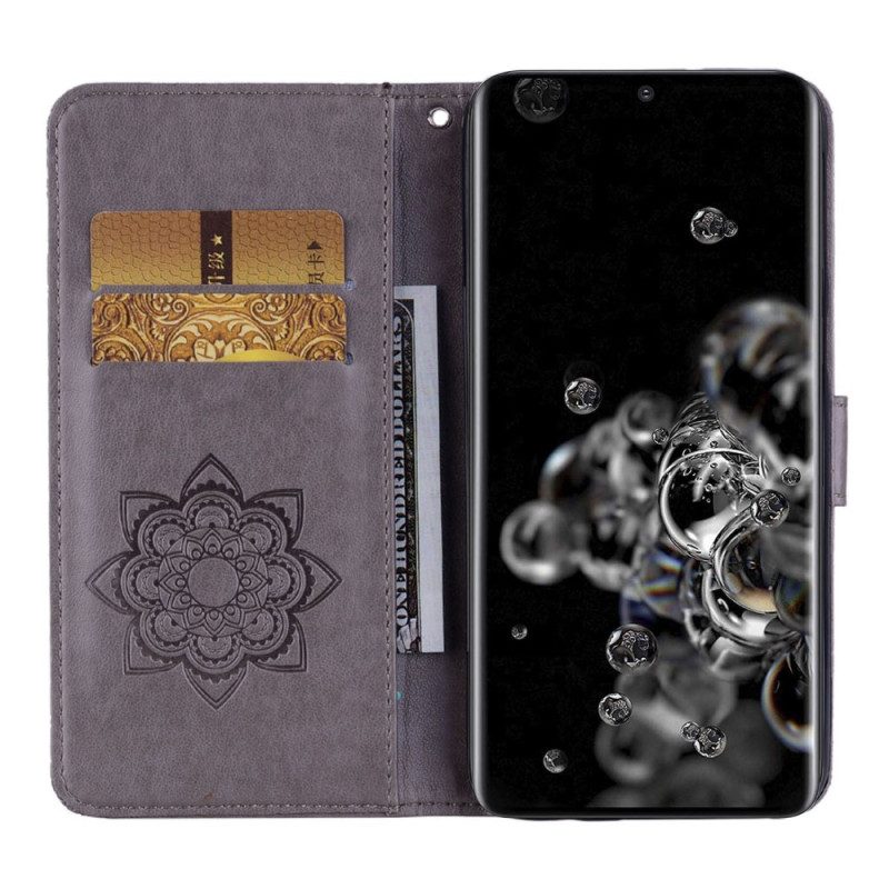 Custodia in pelle Samsung Galaxy S23 Ultra 5G Gufo Mandala E Cordino