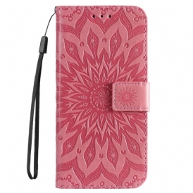 Custodia in pelle Samsung Galaxy S23 Ultra 5G Mandala Sole Con Cordino