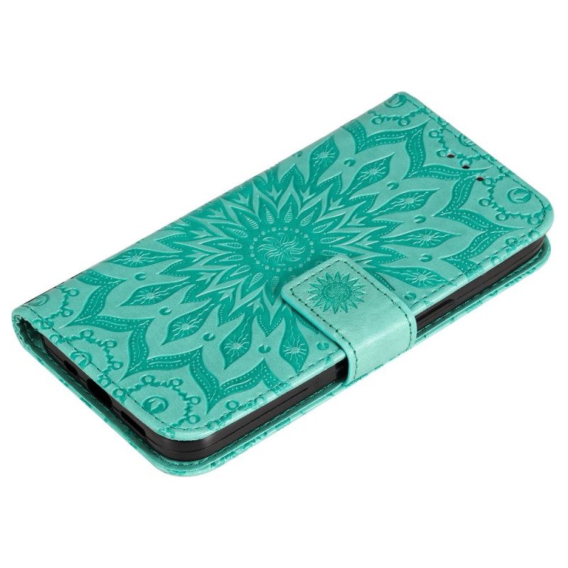 Custodia in pelle Samsung Galaxy S23 Ultra 5G Mandala Sole Con Cordino