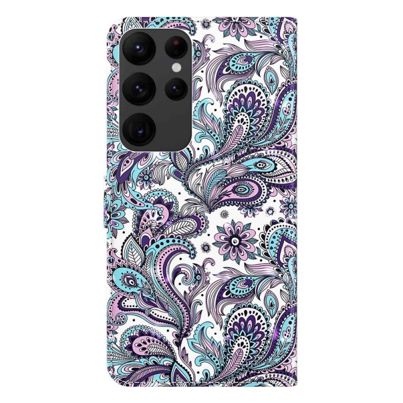 Custodia in pelle Samsung Galaxy S23 Ultra 5G Motivo Paisley Con Spalline