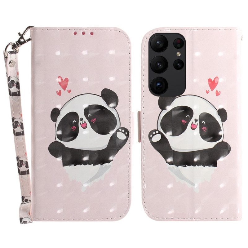 Custodia in pelle Samsung Galaxy S23 Ultra 5G Piccolo Panda Con Cinturino