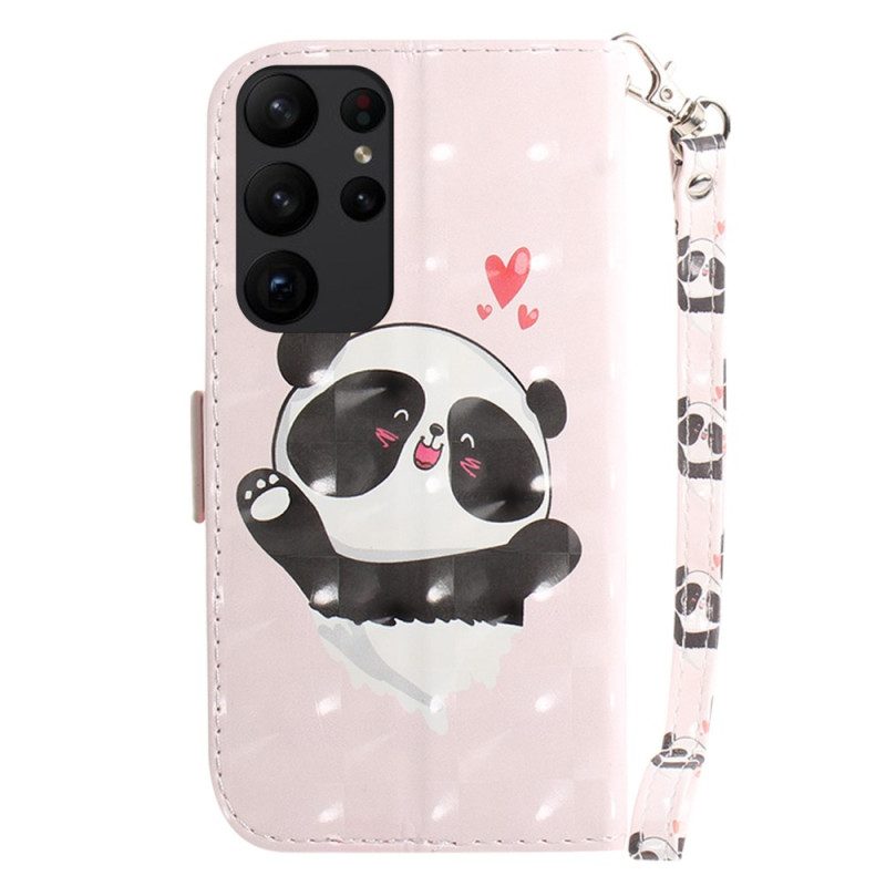 Custodia in pelle Samsung Galaxy S23 Ultra 5G Piccolo Panda Con Cinturino