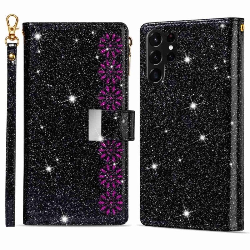 Custodia in pelle Samsung Galaxy S23 Ultra 5G Portafoglio Portafoglio Con Paillettes