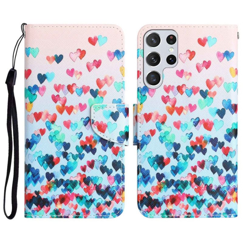 Custodia in pelle Samsung Galaxy S23 Ultra 5G Solo Cuori Strappy