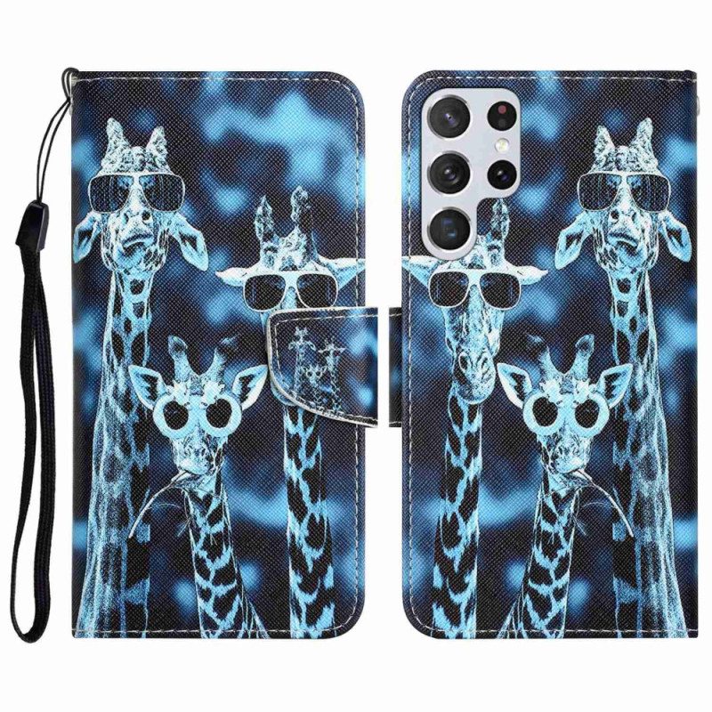 Custodia in pelle Samsung Galaxy S23 Ultra 5G Solo Giraffe Con Cinghie