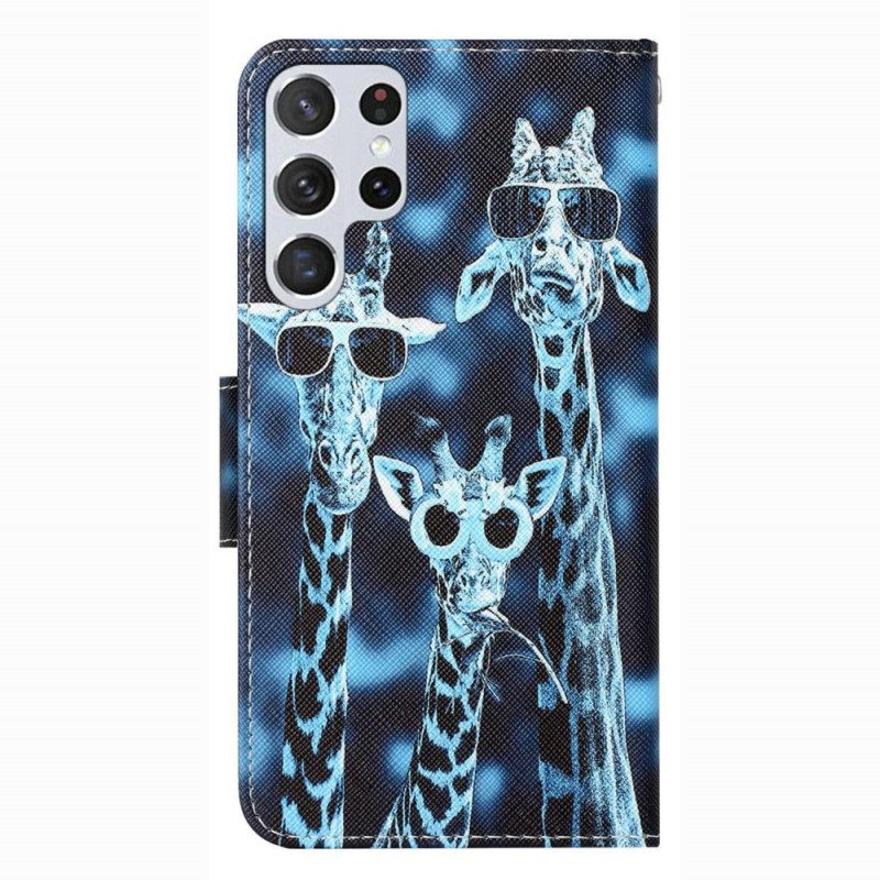 Custodia in pelle Samsung Galaxy S23 Ultra 5G Solo Giraffe Con Cinghie