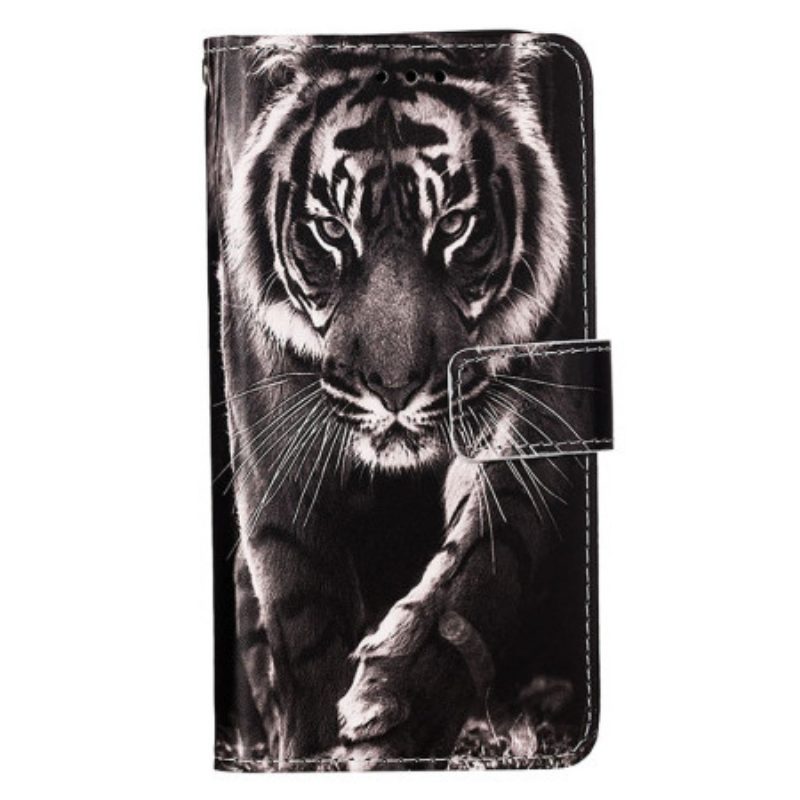 Custodia in pelle Samsung Galaxy S23 Ultra 5G Strappy Notte Tigre