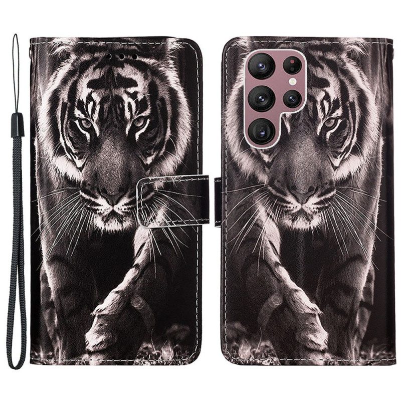 Custodia in pelle Samsung Galaxy S23 Ultra 5G Strappy Notte Tigre