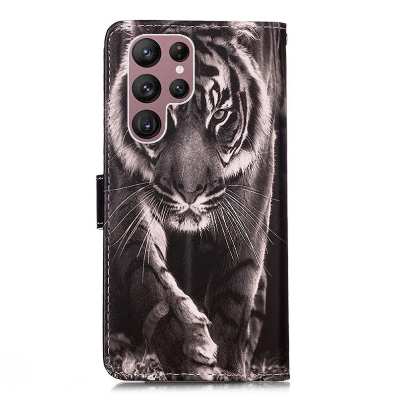 Custodia in pelle Samsung Galaxy S23 Ultra 5G Strappy Notte Tigre