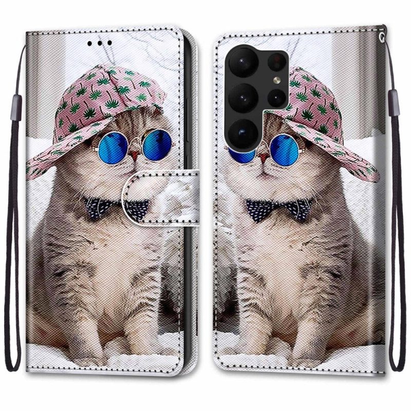 Custodia in pelle Samsung Galaxy S23 Ultra 5G Yo Cat Con Cinturino