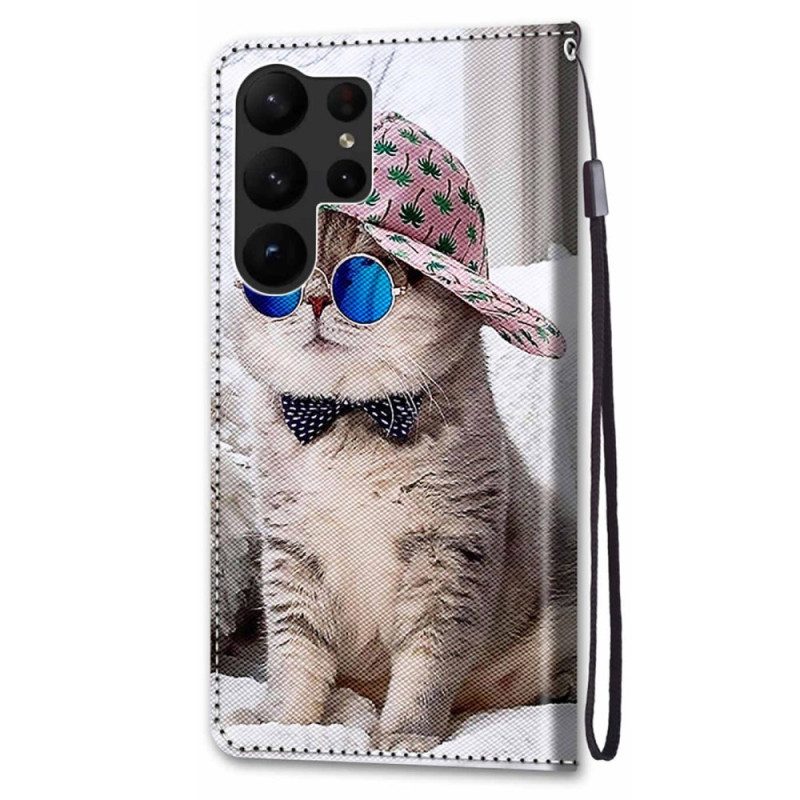 Custodia in pelle Samsung Galaxy S23 Ultra 5G Yo Cat Con Cinturino