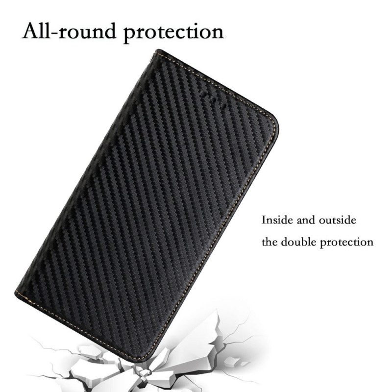 Folio Cover Samsung Galaxy S23 Ultra 5G Custodia in pelle Stile In Fibra Di Carbonio Con Cinturino