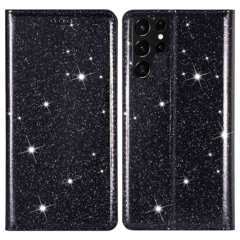 Folio Cover Samsung Galaxy S23 Ultra 5G Custodia in pelle Stile Paillettes