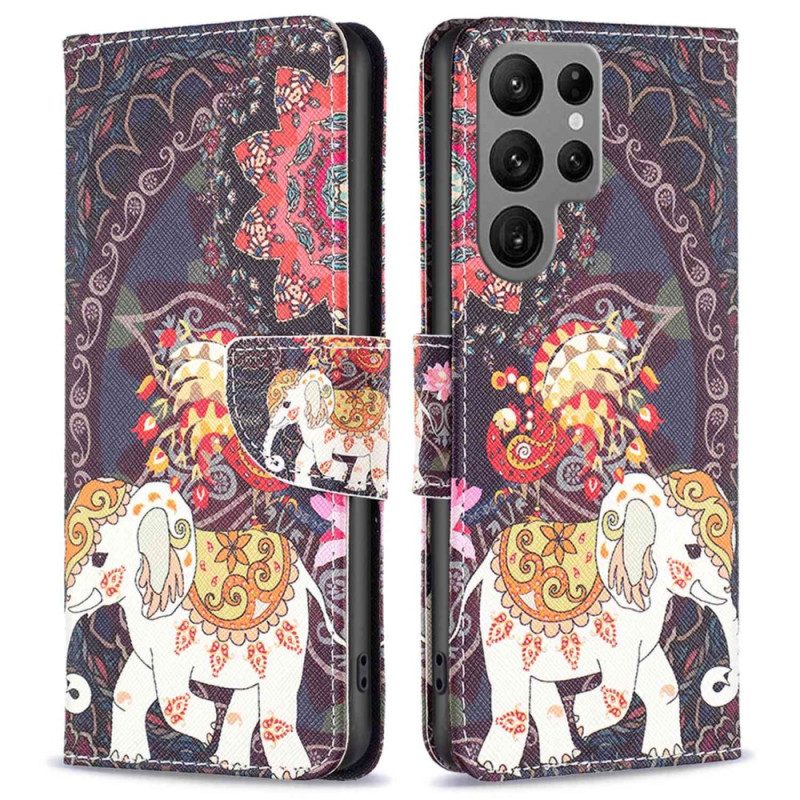 Folio Cover Samsung Galaxy S23 Ultra 5G Elefante Tribale