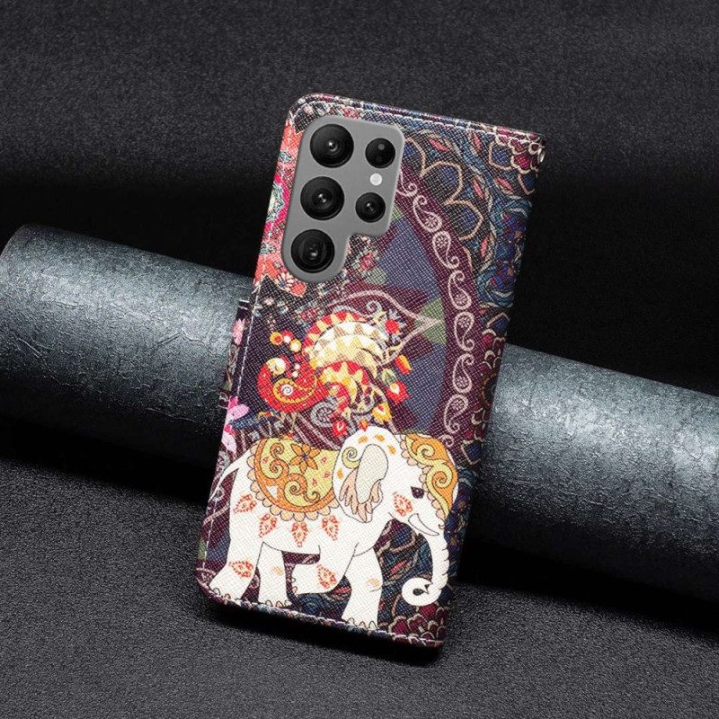 Folio Cover Samsung Galaxy S23 Ultra 5G Elefante Tribale