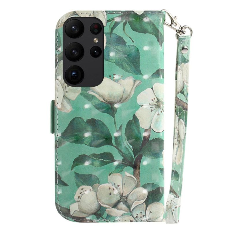 Folio Cover Samsung Galaxy S23 Ultra 5G Fiori Bianchi Strappy