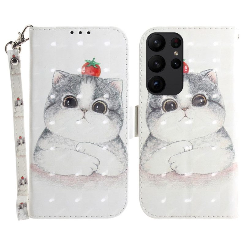 Folio Cover Samsung Galaxy S23 Ultra 5G Gatto Grigio Con Cinturino