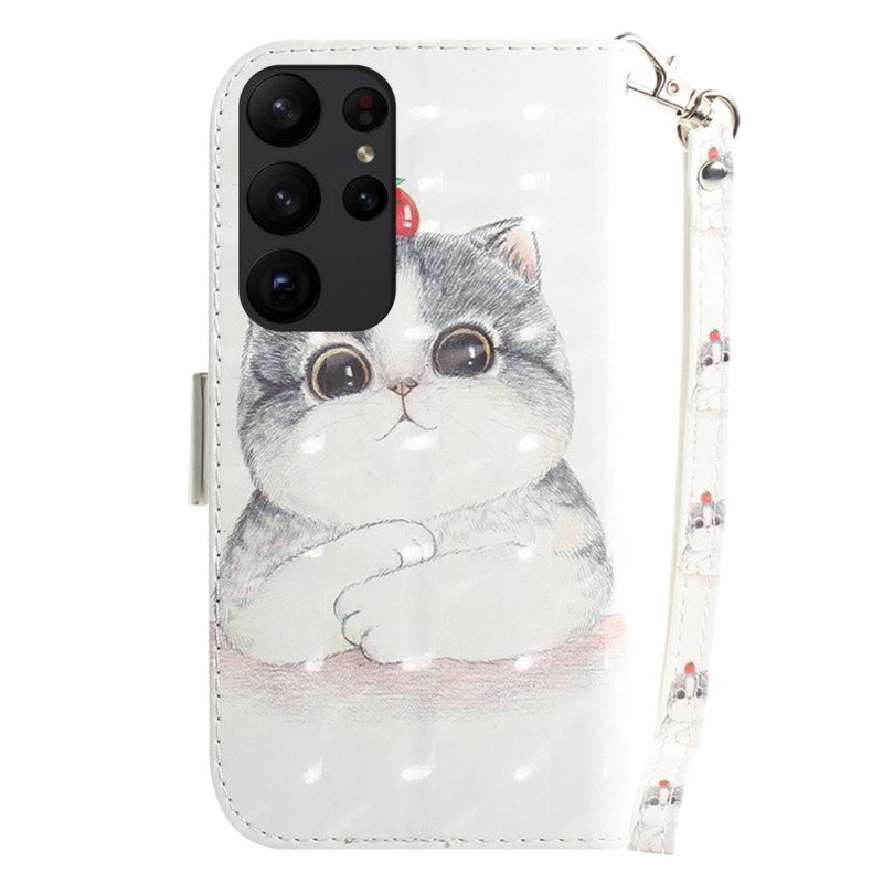 Folio Cover Samsung Galaxy S23 Ultra 5G Gatto Grigio Con Cinturino